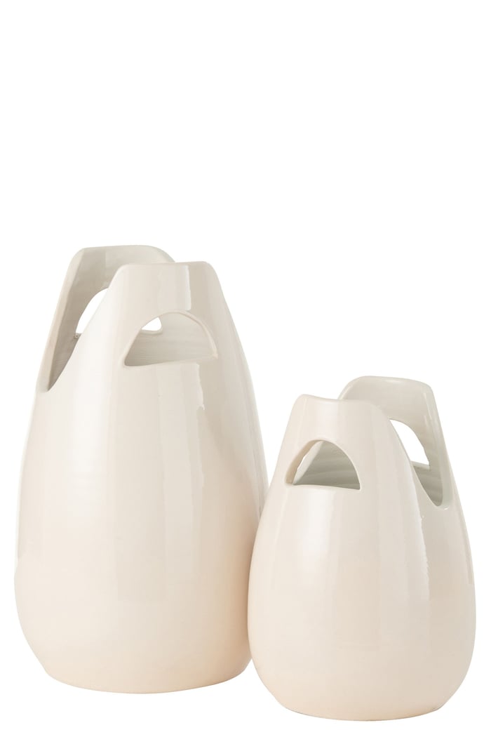 Vaas Handvat Keramiek Wit Small Dia 20cmxH30cm J-Line - Vaas - J-Line - livinglovely.nl