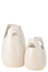 Vaas Handvat Keramiek Wit Small Dia 20cmxH30cm J-Line - Vaas - J-Line - livinglovely.nl