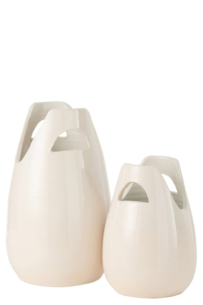 Vaas Handvat Keramiek Wit Small Dia 20cmxH30cm J-Line - Vaas - J-Line - livinglovely.nl