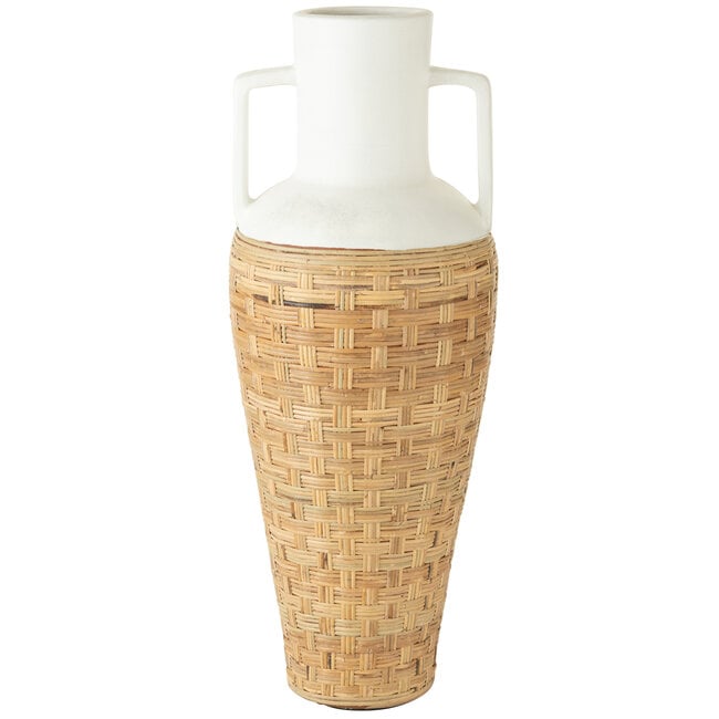 Vaas + Handvaten Geweven Terracotta/Ratan Wit/Naturel H100cm J-Line