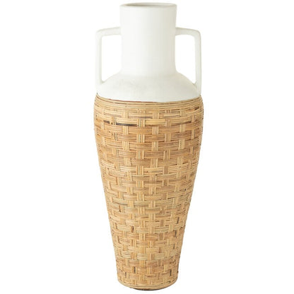 Vaas + Handvaten Geweven Terracotta/Ratan Wit/Naturel H100cm J-Line