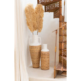 Vaas + Handvaten Geweven Terracotta/Ratan Wit/Naturel H100cm J-Line
