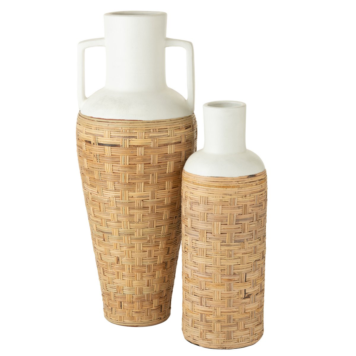 Vaas + Handvaten Geweven Terracotta/Ratan Wit/Naturel H100cm J-Line