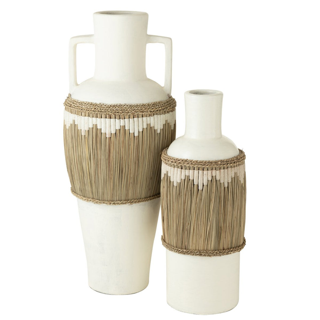 Vaas + Handvaten Motief Terracotta/Gras Wit/Naturel - Vaas - J-Line - livinglovely.nl