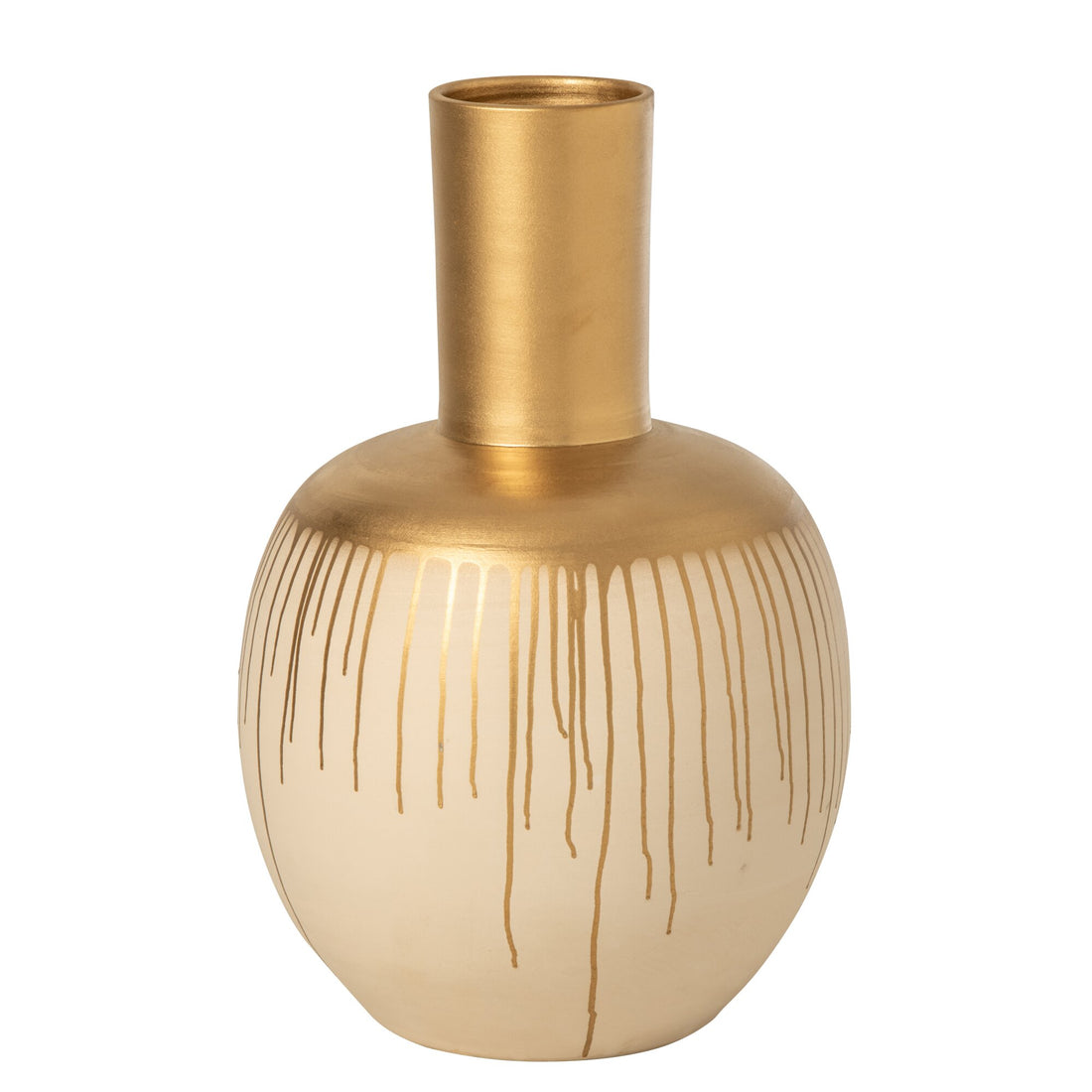 Vaas Keramiek Beige Goud Extra Large van J-Line, grote beige keramieken vloervaas met goudkleurig accent