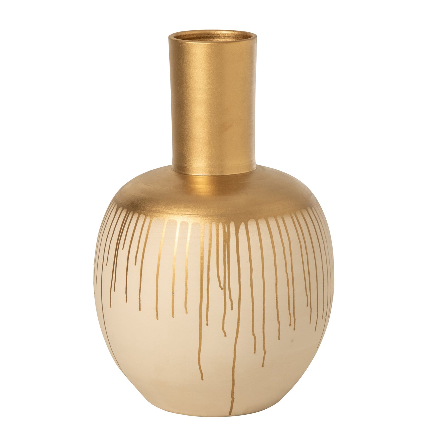 Vaas Keramiek Beige Goud Extra Large van J-Line, grote beige keramieken vloervaas met goudkleurig accent