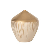 Vaas Keramiek Beige Goud Large van J-Line, bolle vaas in beige keramiek met goudkleurig accent