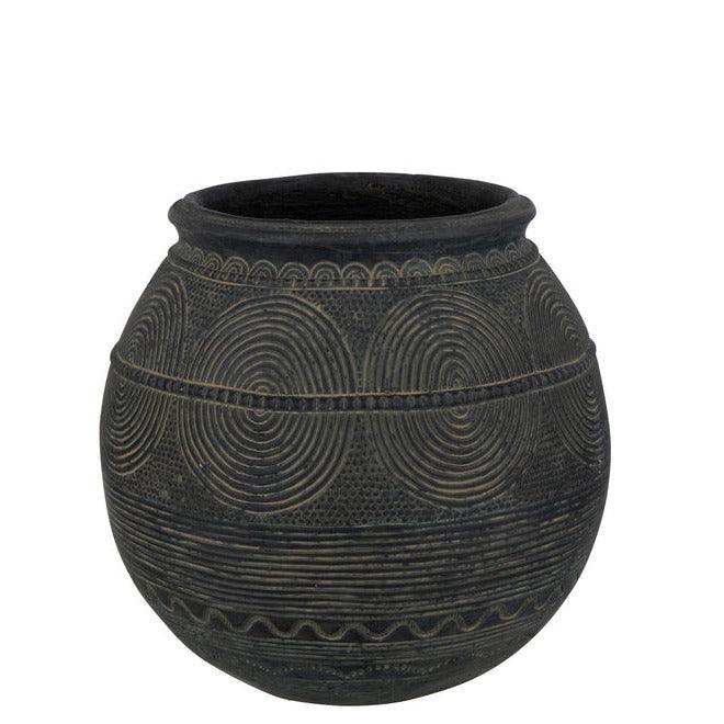 Vaas Kruik Cirkel Cement Zwart/Bruin Small - Vaas - J-Line - livinglovely.nl