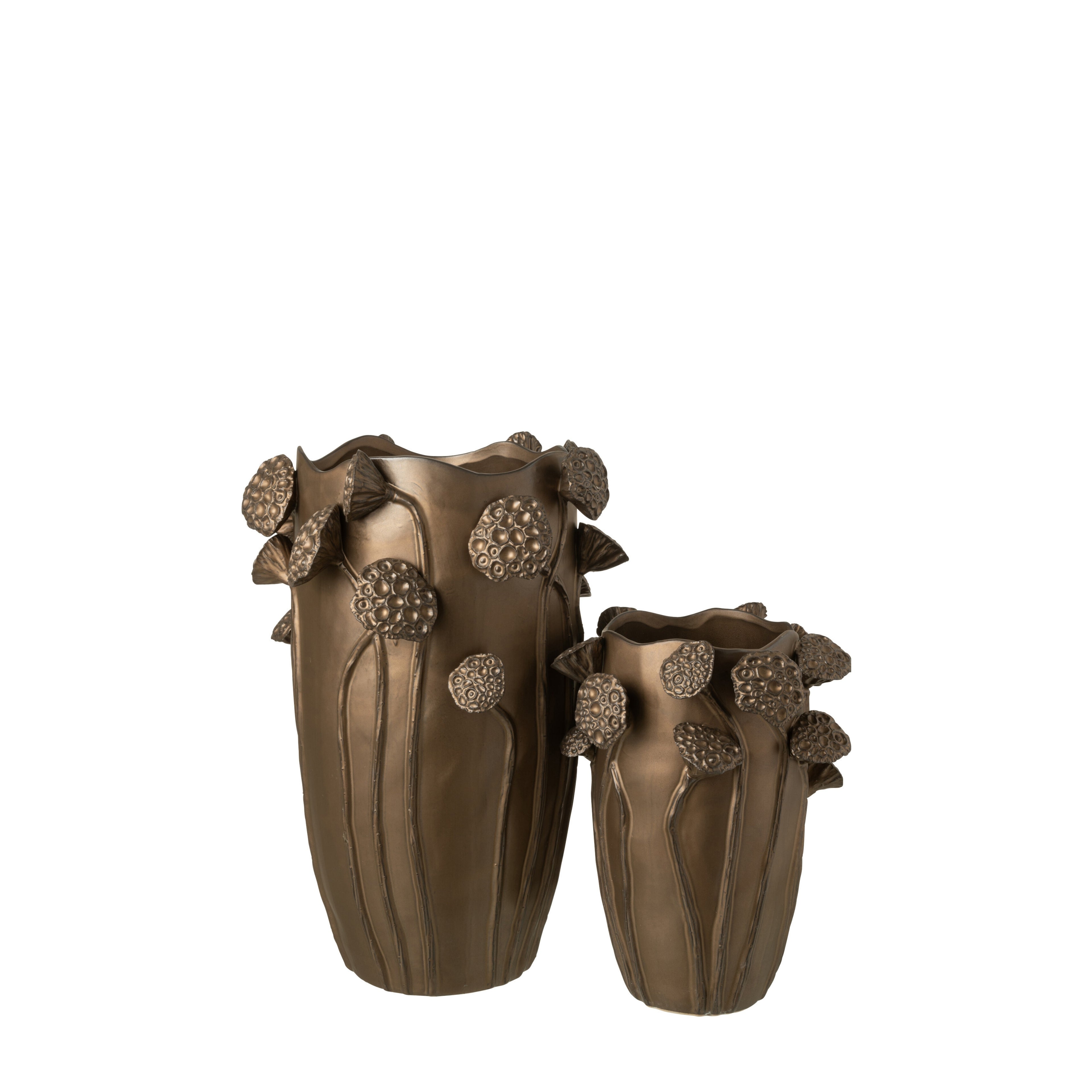 Vaas Lotus Pod Keramiek Koperkleurig Large L35,5xb35xh51cm J-Line - Vaas - J-Line - livinglovely.nl