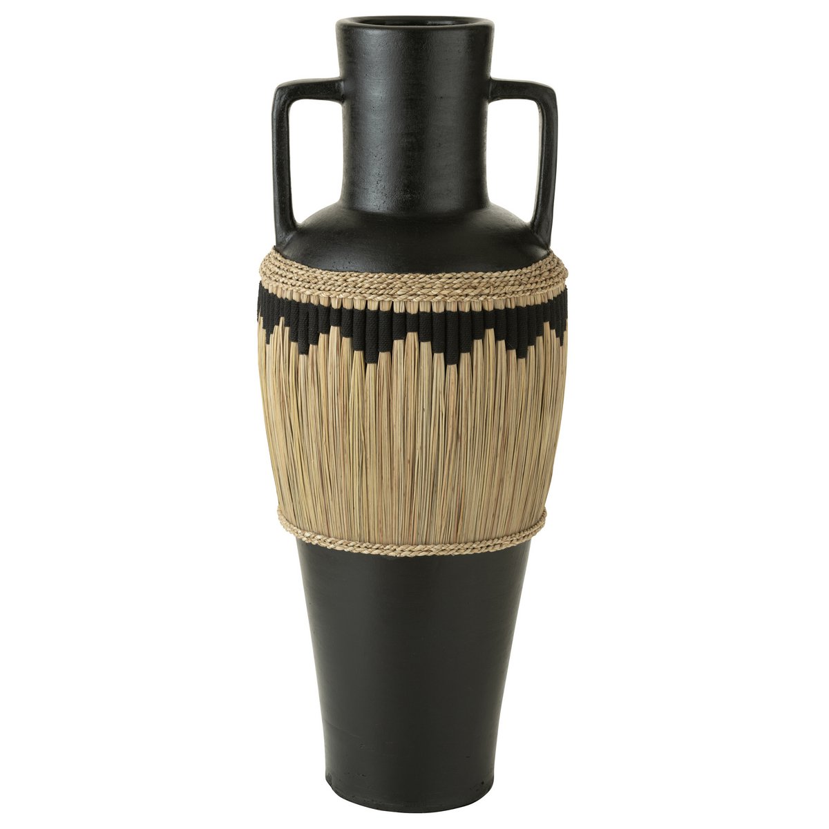 Vaas Motief+Handvaten Terracotta/Gras Zwart/Naturel J-Line