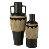 Vaas Motief+Handvaten Terracotta/Gras Zwart/Naturel J-Line