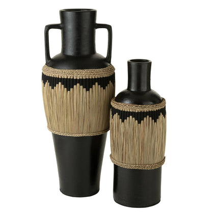 Vaas Motief+Handvaten Terracotta/Gras Zwart/Naturel J-Line