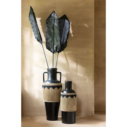 Vaas Motief+Handvaten Terracotta/Gras Zwart/Naturel J-Line