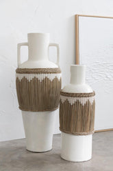 Vaas Motief Terracotta/Gras Wit/Naturel - Vaas - J-Line - livinglovely.nl