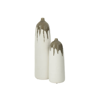 Vaas Olea Fles Olijfgroen/Wit Large Dia20cmxH67,5cm J-Line