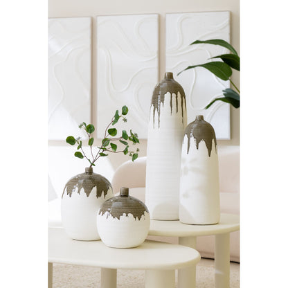 Vaas Olea Fles Olijfgroen/Wit Small Dia18cmxH47cm J-Line