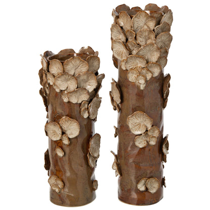 Vaas Paddenstoelen Steengoed Bruin Beige Large van J-Line, tweede weergave van de bruine cilindervaas