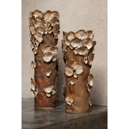 Vaas Paddenstoelen Steengoed Bruin Beige Large van J-Line, vijfde weergave van de bruine cilindervaas