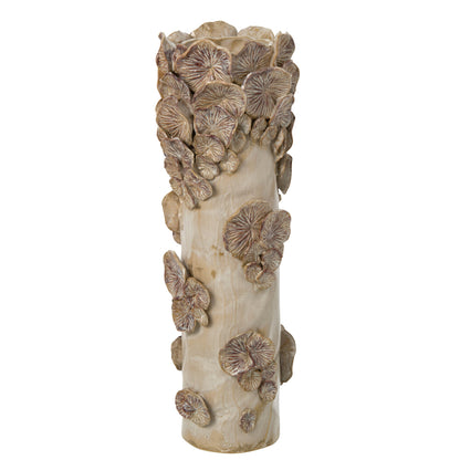 Vaas Paddenstoelen Steengoed Ecru Beige Large van J-Line, cilindervaas met paddenstoelen in ecru en beige