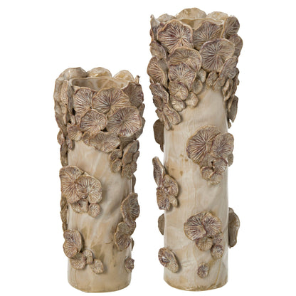 Vaas Paddenstoelen Steengoed Ecru Beige Large van J-Line, tweede weergave van de ecru cilindervaas