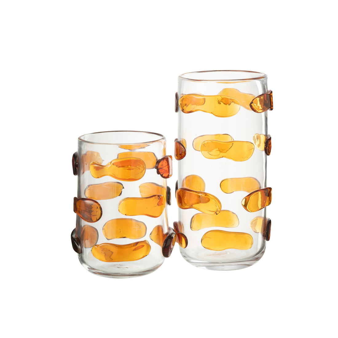 Glazen Pebbles vaas van J-Line met warme ambergloed op een bijzettafel