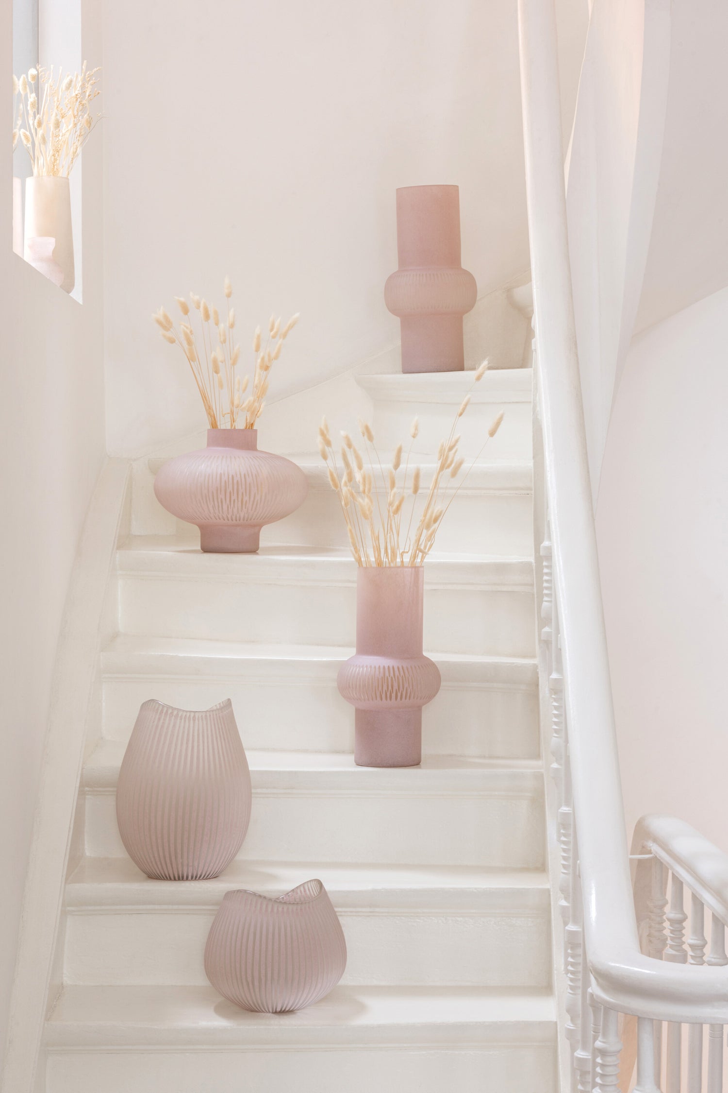 Vaas Streep Glas Lichtroze Small L21x22b22xh20,5cm J-Line - Vaas - J-Line - livinglovely.nl