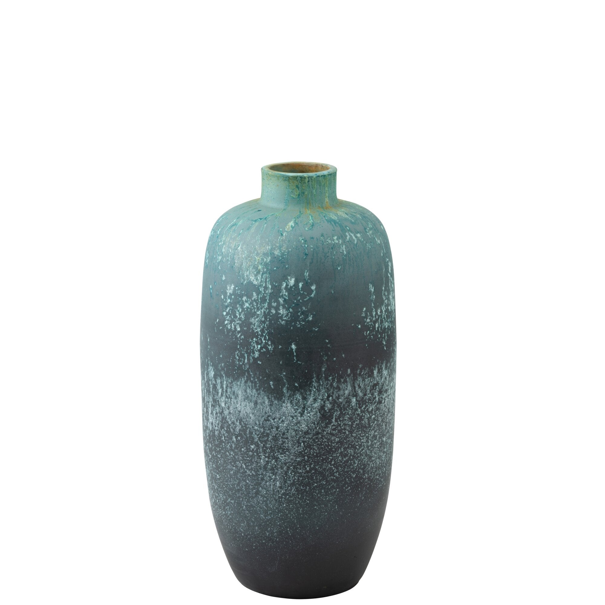 Vaas Vintage Keramiek Azuurblauw Medium J-Line vooraanzicht op witte achtergrond