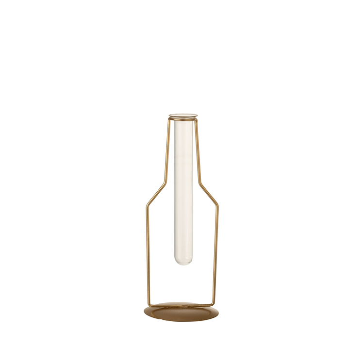 Vaasje 1 Tube Fles Metaal/Glas Goud Small , Vaas , J-Line , livinglovely.nl