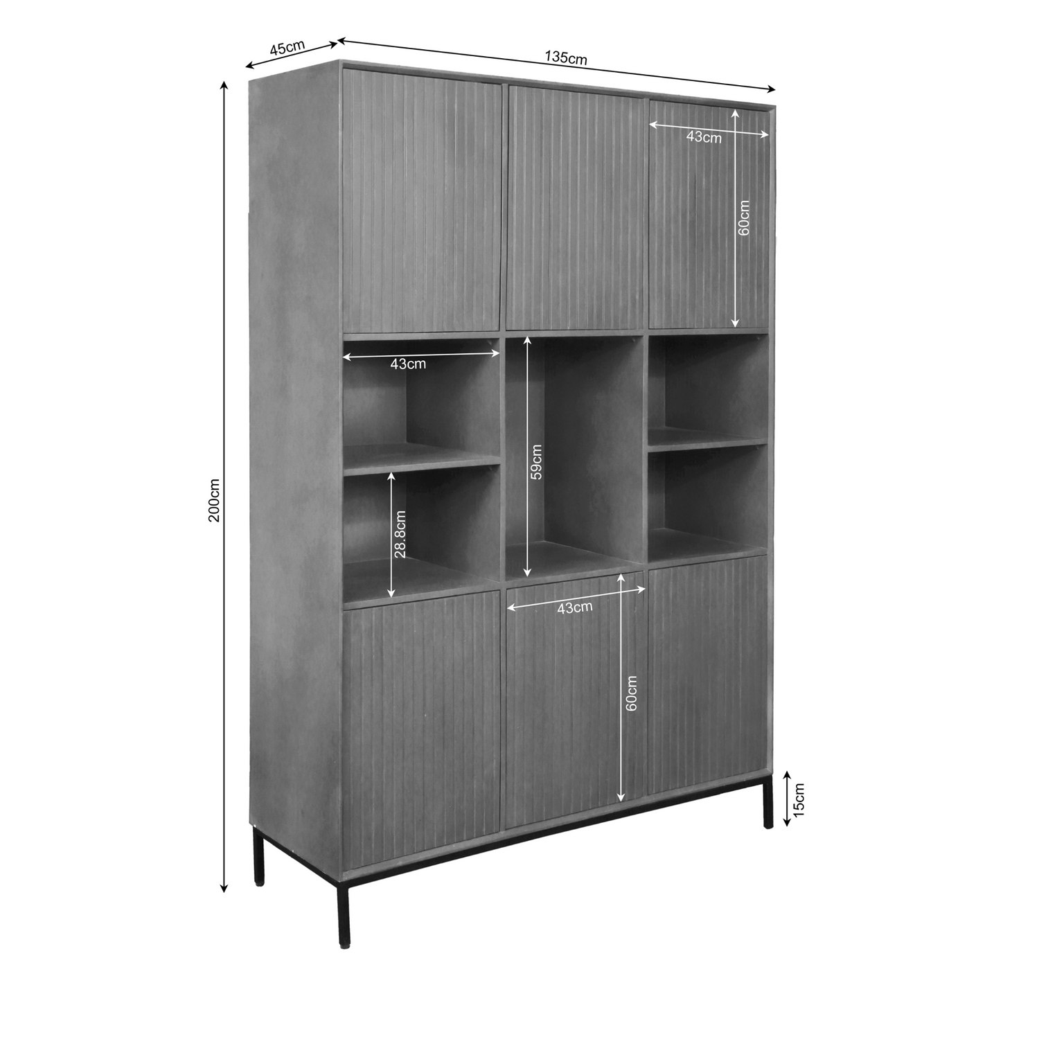 Handgemaakte vakkenkast Madison van mangohout, 135 x 45 x 200 cm