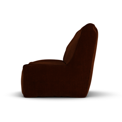 Koperrode velvet Junior Lounge Seat van Laui Lounge van opzij, met rughoogte van 74 centimeter