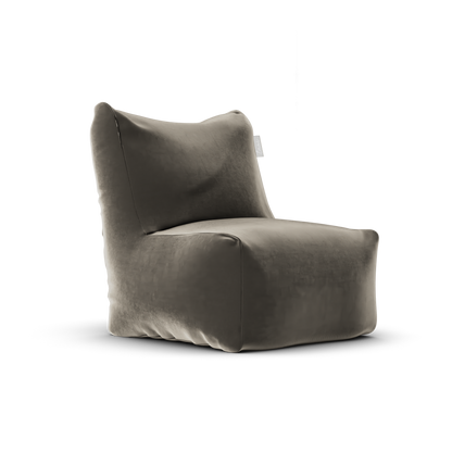 Velvet Junior Lounge Seat Khaki van Laui Lounge, compacte groengrijze velvet loungestoel schuin van links voren
