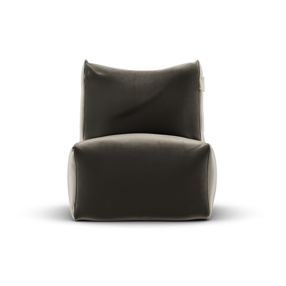 Khaki velvet Junior Lounge Seat van Laui Lounge van voren, met zitting van 68 bij 68 centimeter