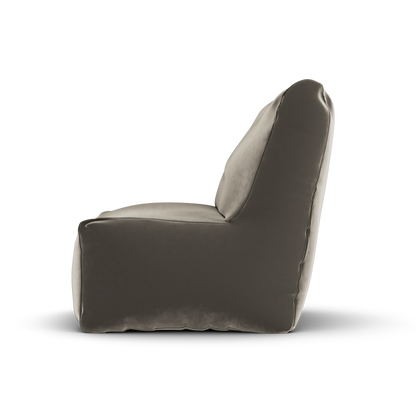 Khaki velvet Junior Lounge Seat van Laui Lounge van opzij, met rughoogte van 74 centimeter