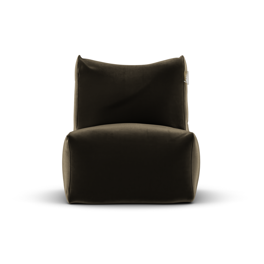 Taupe velvet Junior Lounge Seat van Laui Lounge van voren, met zitting van 68 bij 68 centimeter