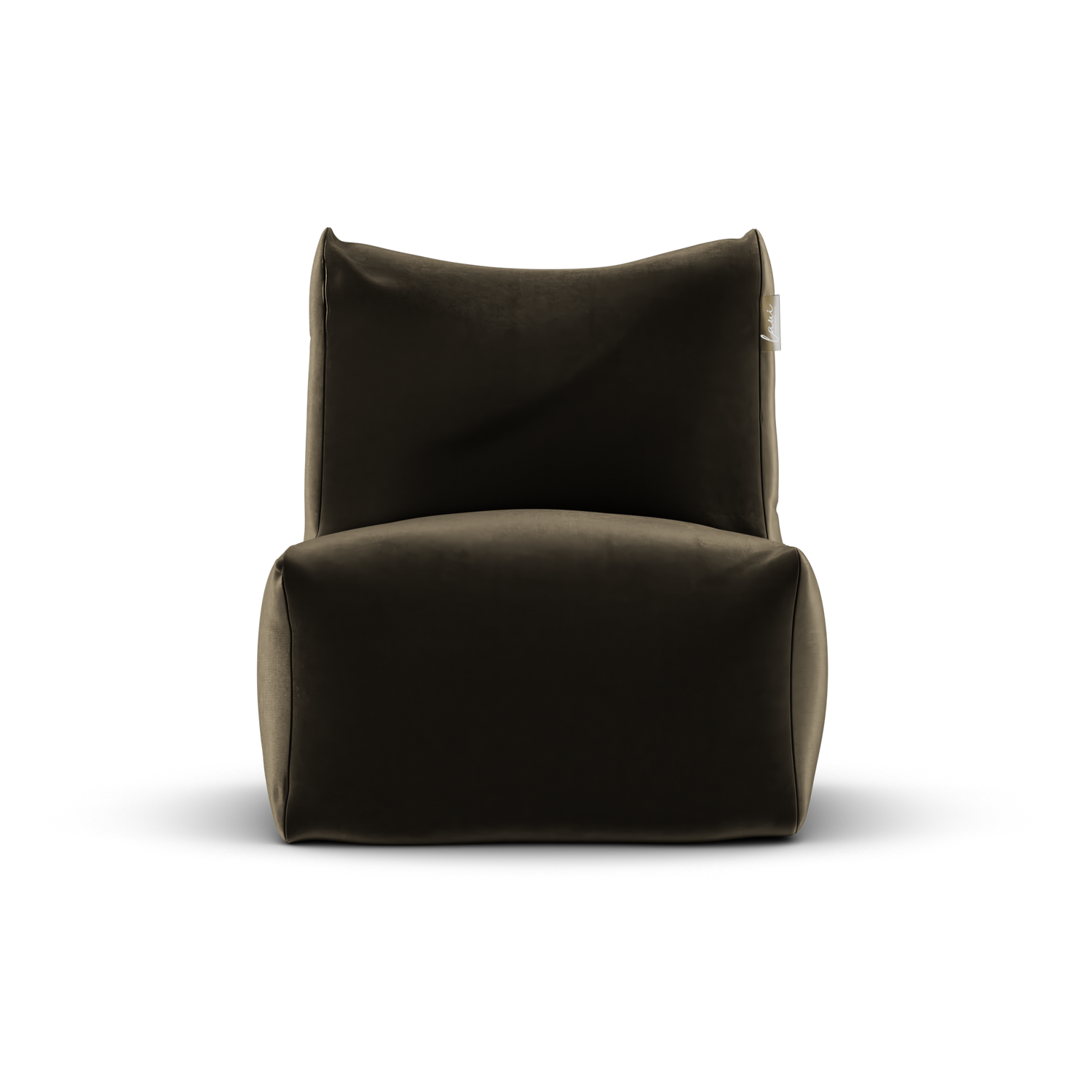 Taupe velvet Junior Lounge Seat van Laui Lounge van voren, met zitting van 68 bij 68 centimeter