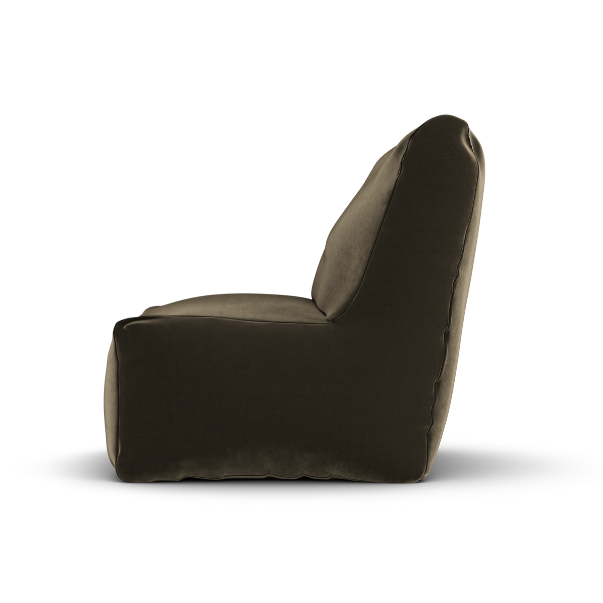 Taupe velvet Junior Lounge Seat van Laui Lounge van opzij, met rughoogte van 74 centimeter