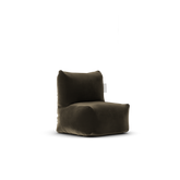 Velvet Kid Lounge Taupe van Laui Lounge, grijsbruine velvet kinderstoel schuin van links voren