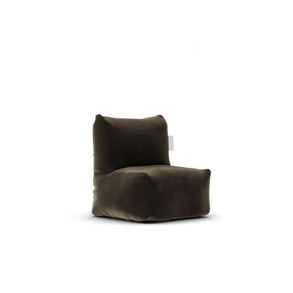 Velvet Kid Lounge Taupe van Laui Lounge, grijsbruine velvet kinderstoel schuin van links voren