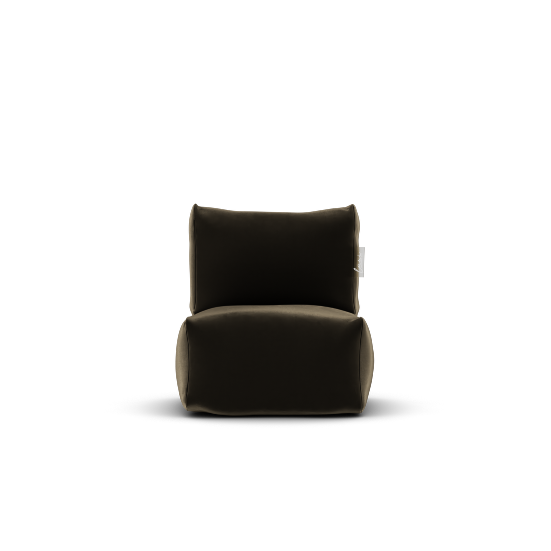 Taupe velvet kinderstoel van Laui Lounge van voren, met zitting van 48 bij 48 centimeter