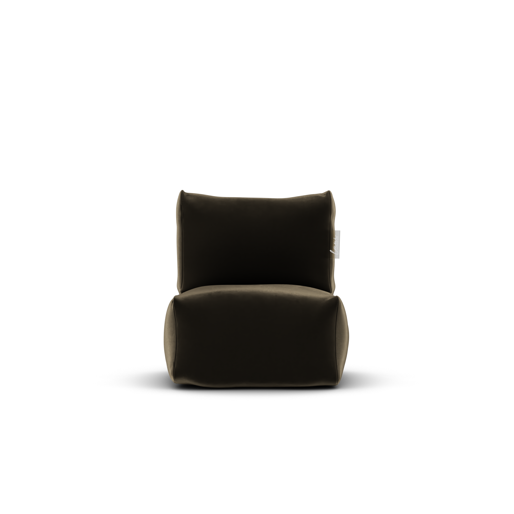 Taupe velvet kinderstoel van Laui Lounge van voren, met zitting van 48 bij 48 centimeter