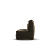 Taupe velvet kinderstoel van Laui Lounge van opzij, met rughoogte van 50 centimeter