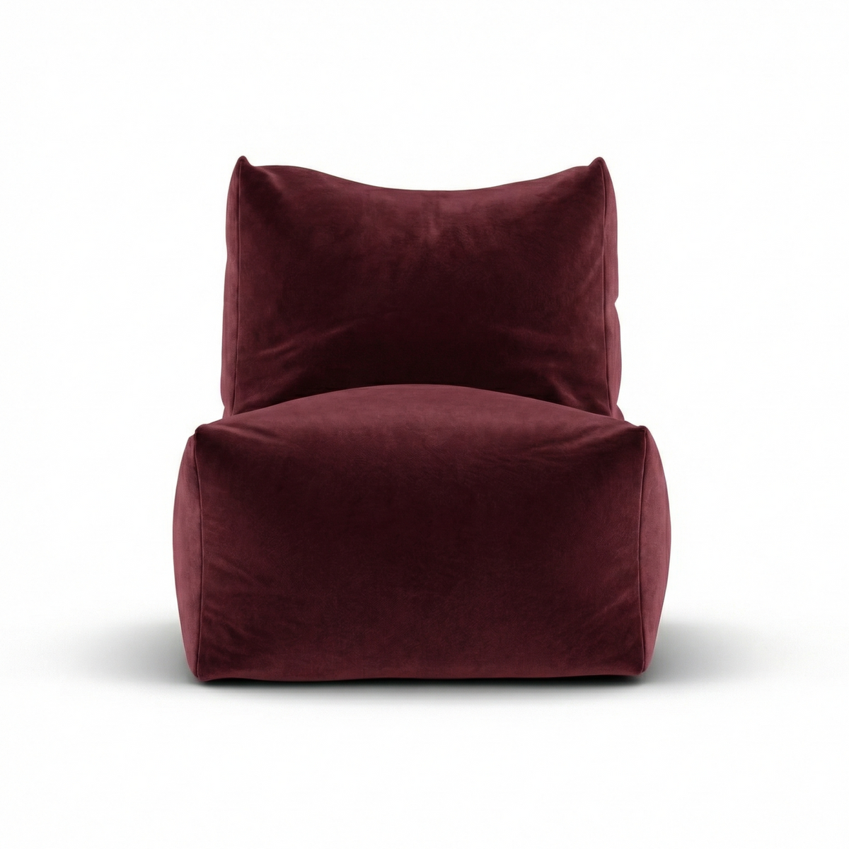 Bordeauxrode velvet loungestoel van Laui Lounge van voren, met brede zitting van 68 centimeter