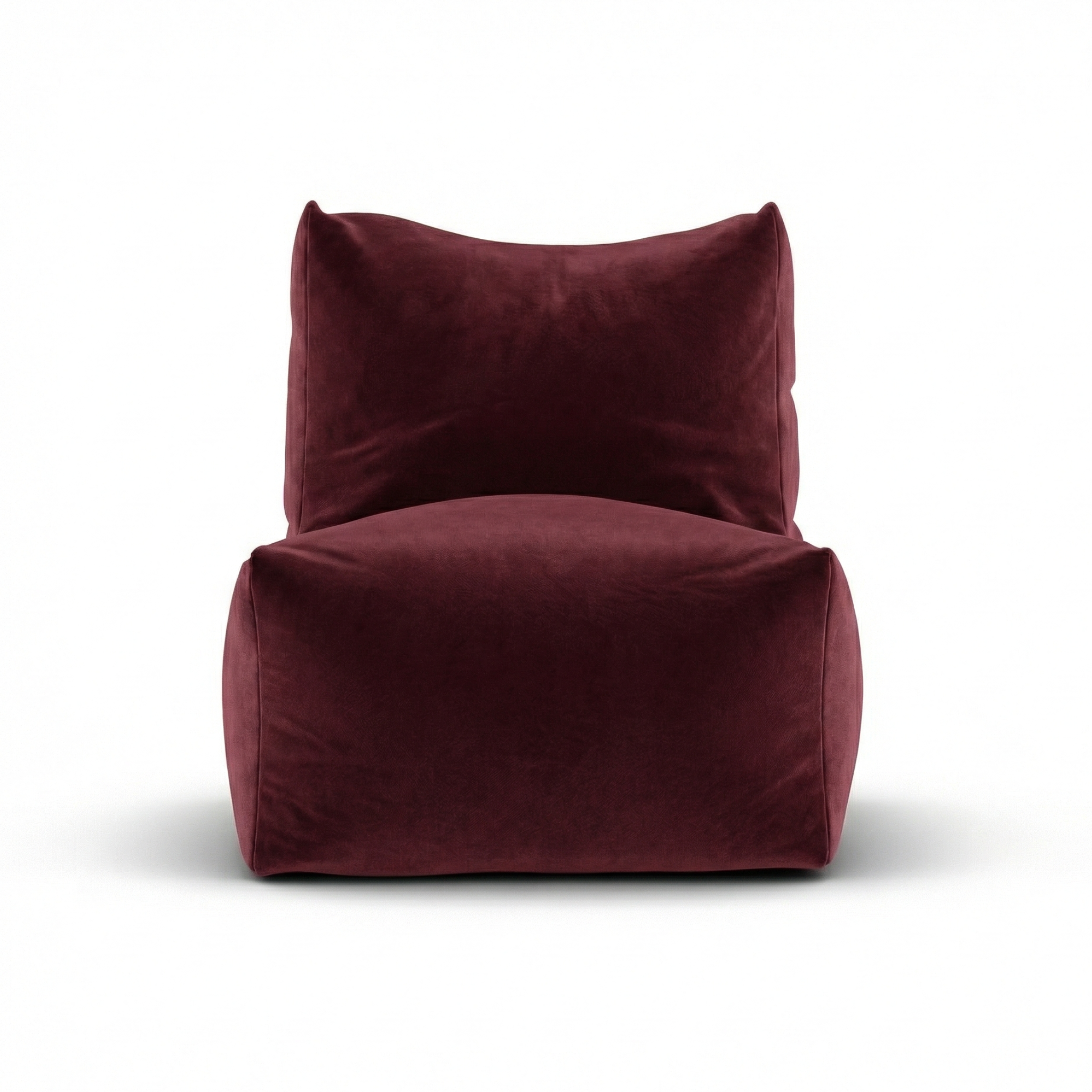 Bordeauxrode velvet loungestoel van Laui Lounge van voren, met brede zitting van 68 centimeter