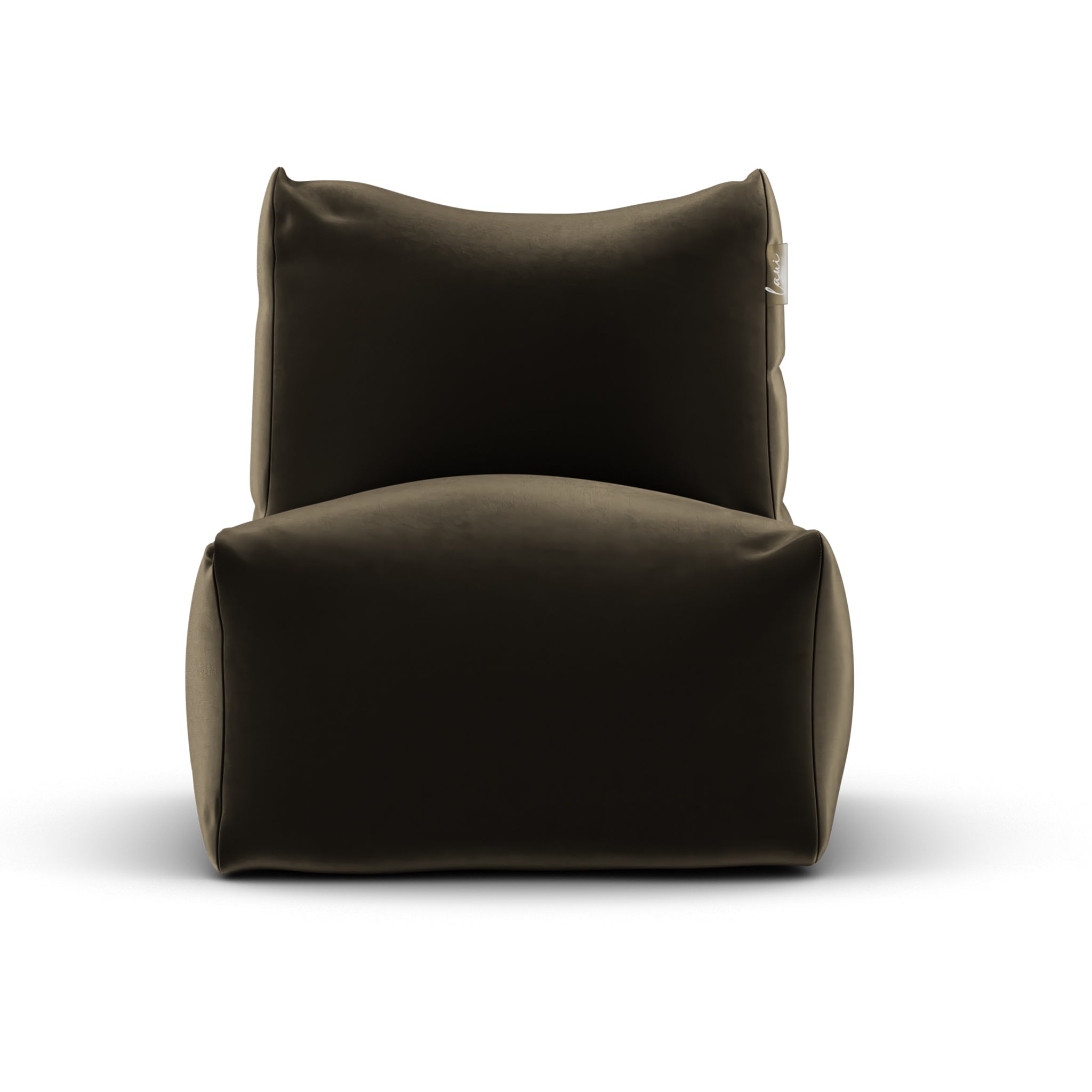Taupe velvet loungestoel van Laui Lounge van voren, met brede zitting van 68 centimeter