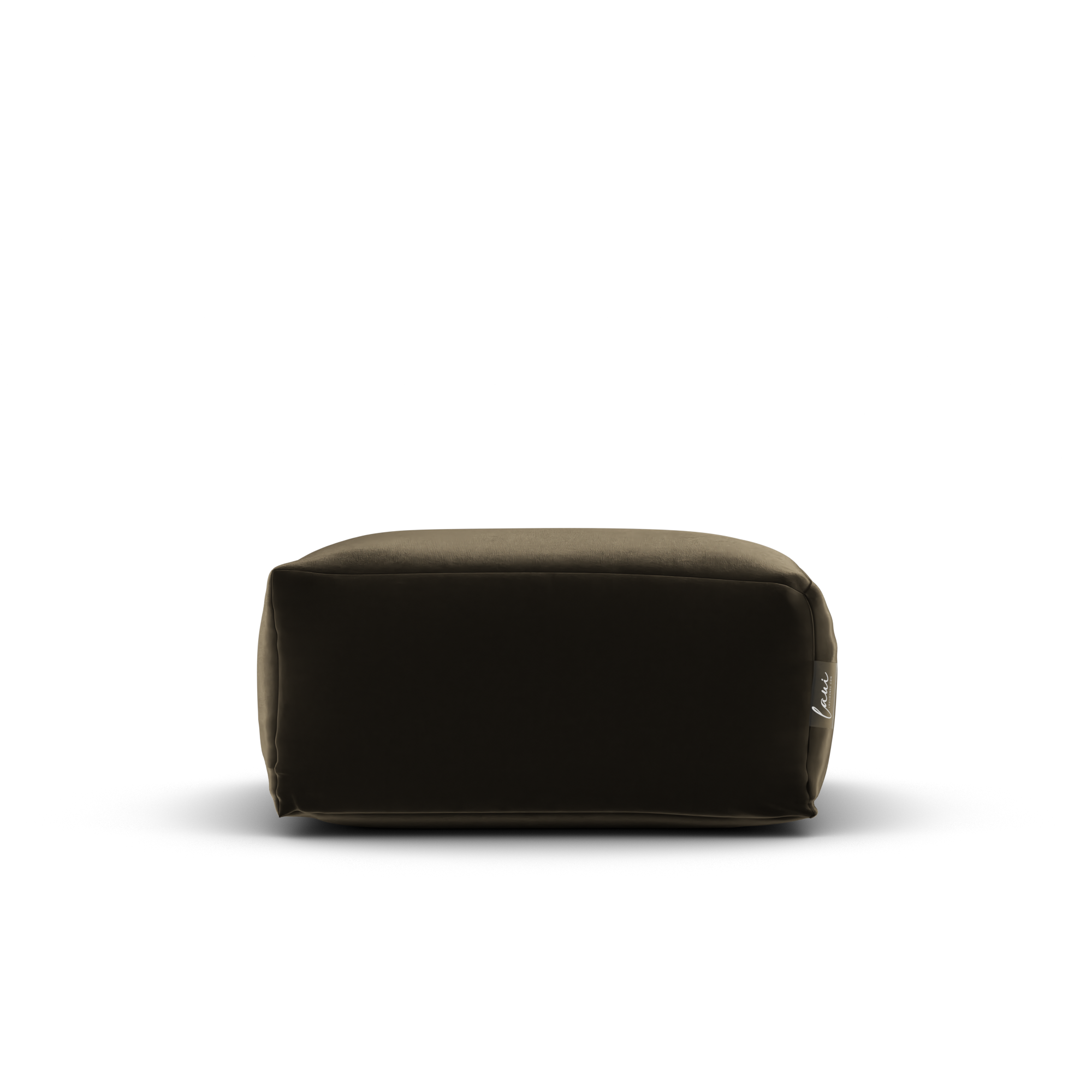 Vooraanzicht van de taupe Velvet Square Pouf van Laui Lounge voor in de woonkamer