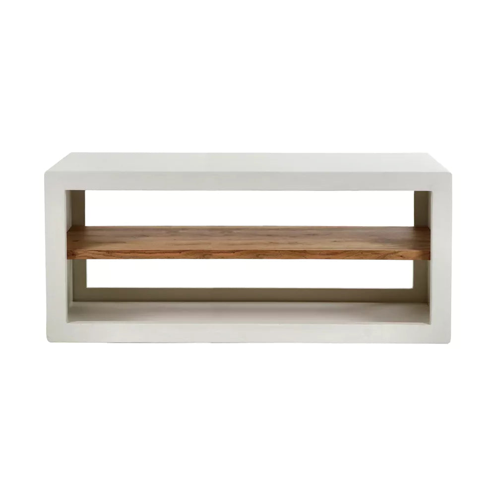 VERONA - rek 1 schap - kalkpleister / acacia hout - L 135 x W 40 x H 45 cm - gebroken wit - Verona Rek - Pomax - livinglovely.nl