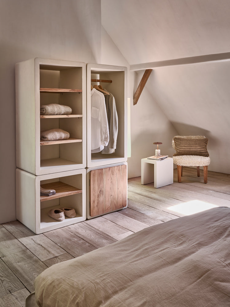 VERONA - rek 1 schap - kalkpleister / acacia hout - L 60 x W 50 x H 60 cm - gebroken wit Pomax - Verona Rek - Pomax - livinglovely.nl