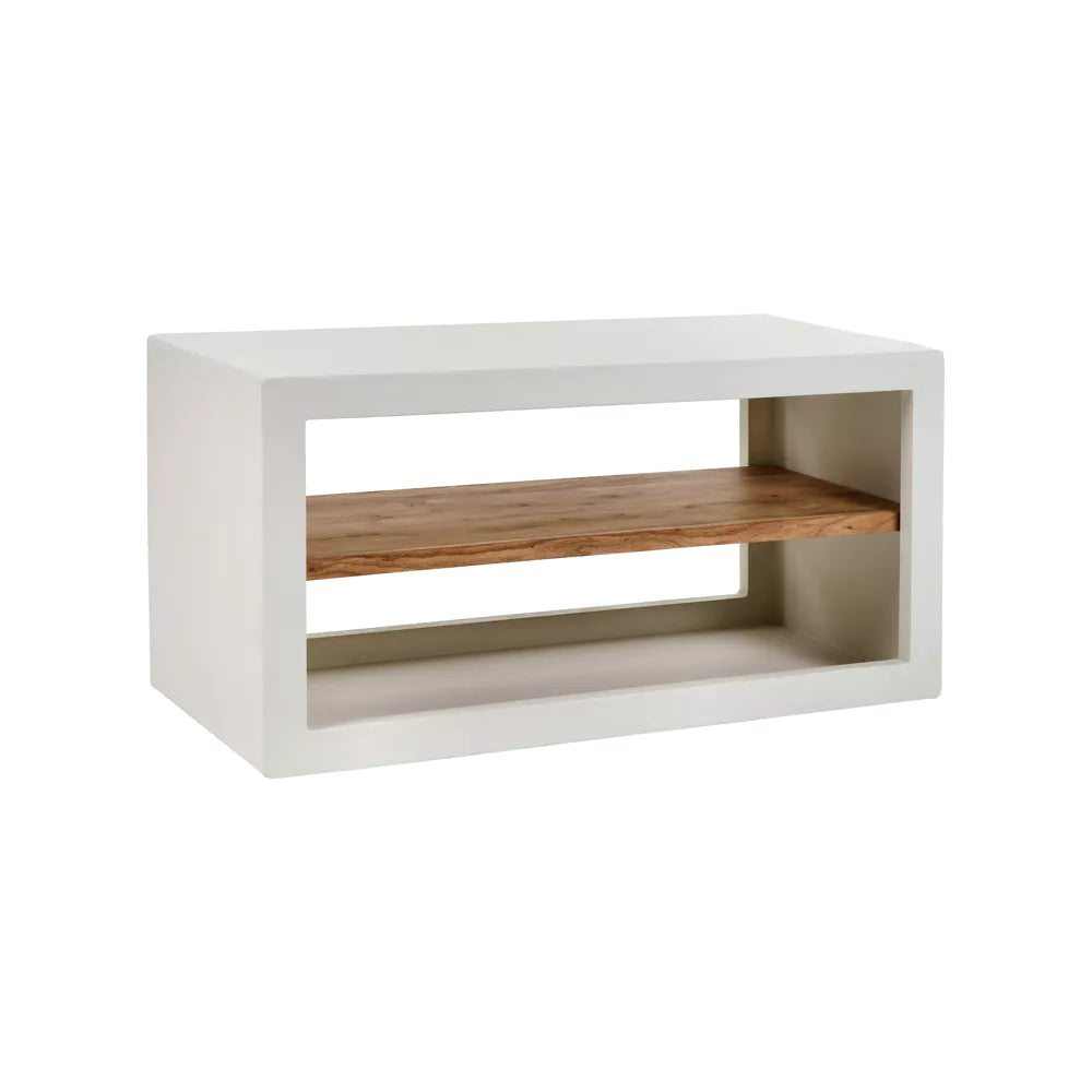 VERONA - rek 1 schap - kalkpleister / acacia hout - L 90 x W 40 x H 45 cm - gebroken wit Pomax - Verona Rek - Pomax - livinglovely.nl