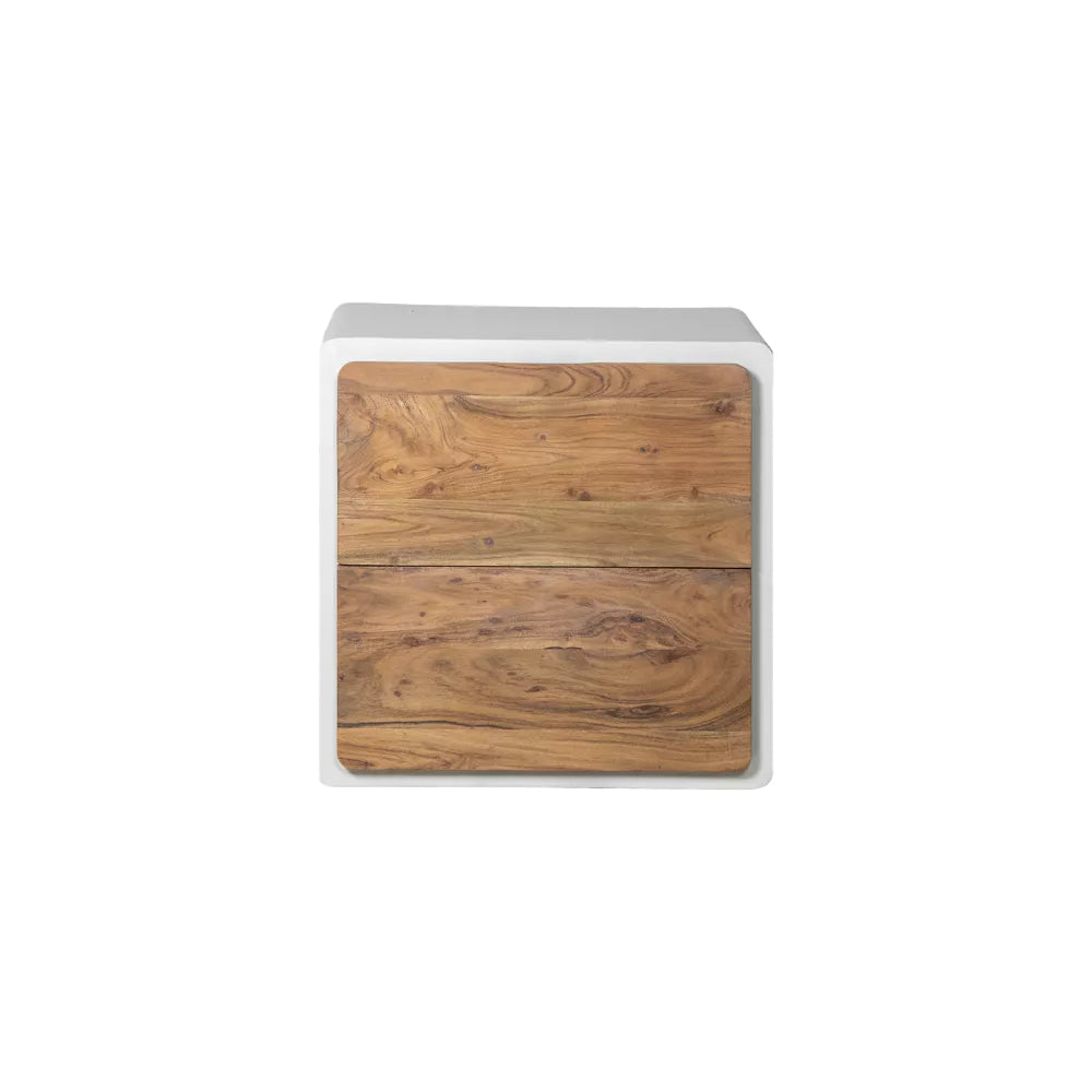 VERONA - rek 2 lades - kalkpleister / acacia hout - L 60 x W 50 x H 60 cm - gebroken wit Pomax - Verona Rek - Pomax - livinglovely.nl