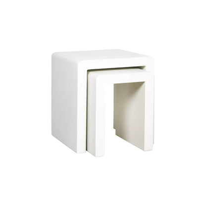 VERONA - set van 2 bijzettafels - kalkpleister - L 33/45 x W 40/45 x H 43/50 cm - gebroken wit Pomax - Sidetable - Pomax - livinglovely.nl